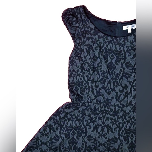 Black Gray Damask Dress Juniors 11 Pleather Trim Fit And Flare Whimsigoth Goth - Picture 2 of 6